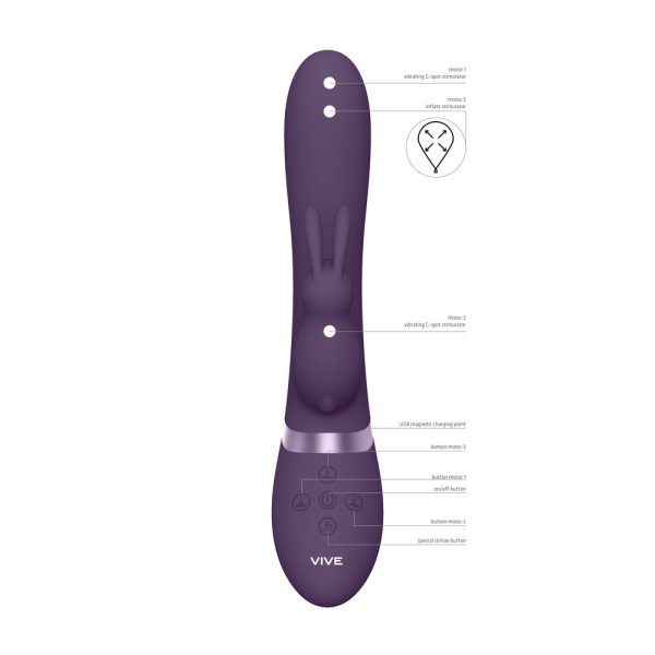 Vive Taka Triple Action Automatic Inflatable Vibrator Purple - Image 3